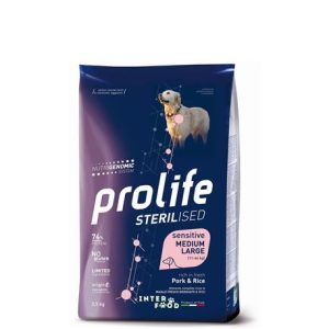 PROLIFE Sterilised Sensitive Adult Pork & Rice – Medium/Large – 2.5kg